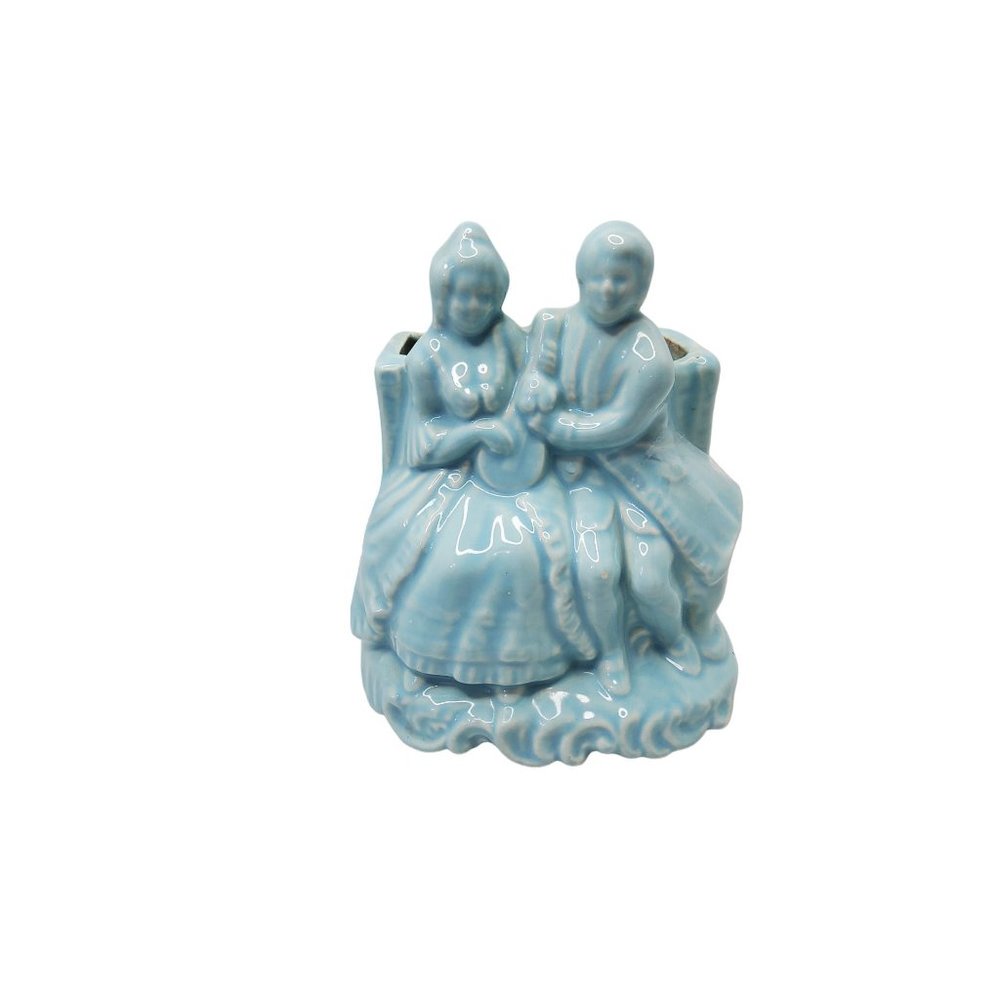 vintage 1950s-60s cameron clay lovers on a bench blue glazed planter